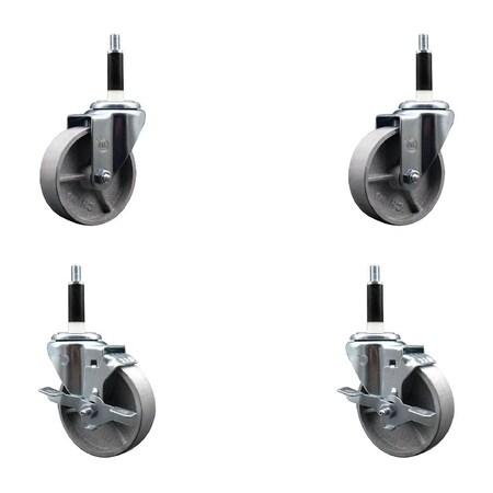Service Caster 4'' Semi Steel Wheel Swivel 7/8'' Expanding Stem Caster Set 2 Brakes, 4PK SCC-EX20S415-SSR-2-TLB-2-78